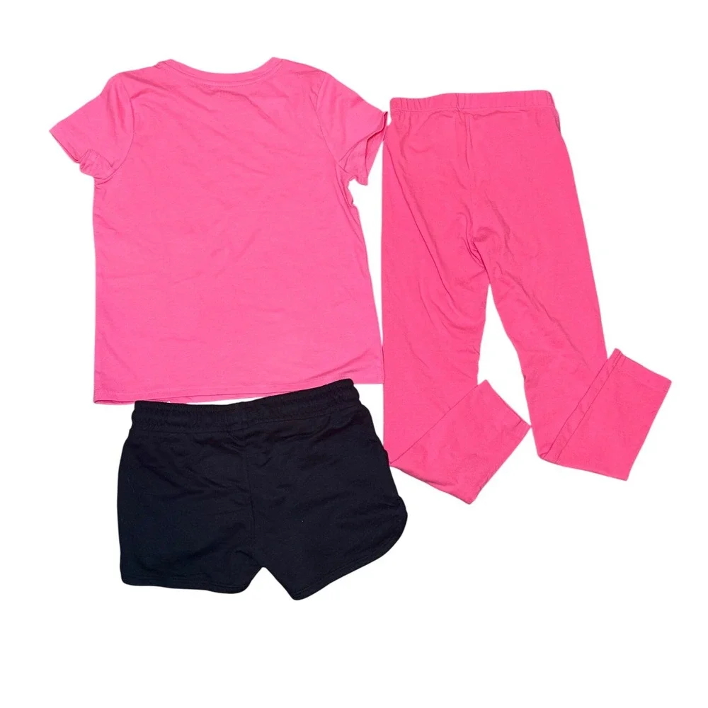 Cat & Jack Girls 3pc Outfit Set 6/7 Pink Snack Graphic Tee Leggings Black‎ Short